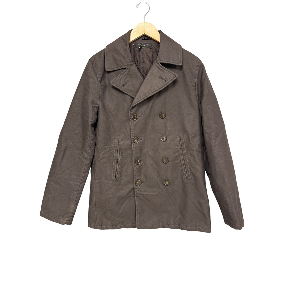 rag & bone Peacoat Men 44 Brown Quilted Lined Cotton Canvas Military Work Jacket